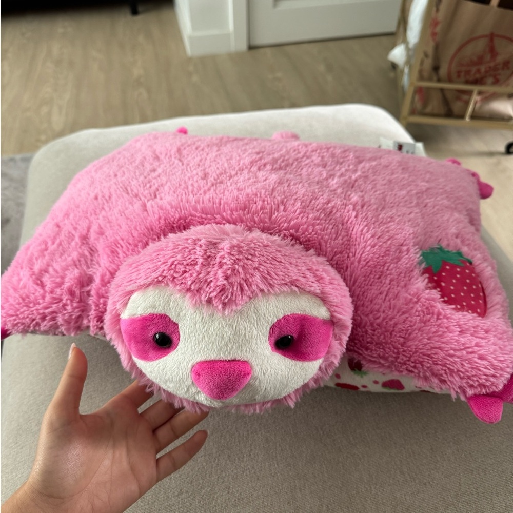 Original Pillow Pets Strawberry Sloth 18" Plush Pink White Stuffed Animal